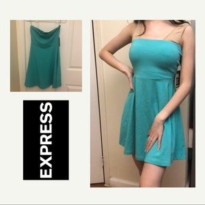 express teal strapless fit and flare skater dress